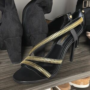 Karen Millen Black and Gold Strappy Heels